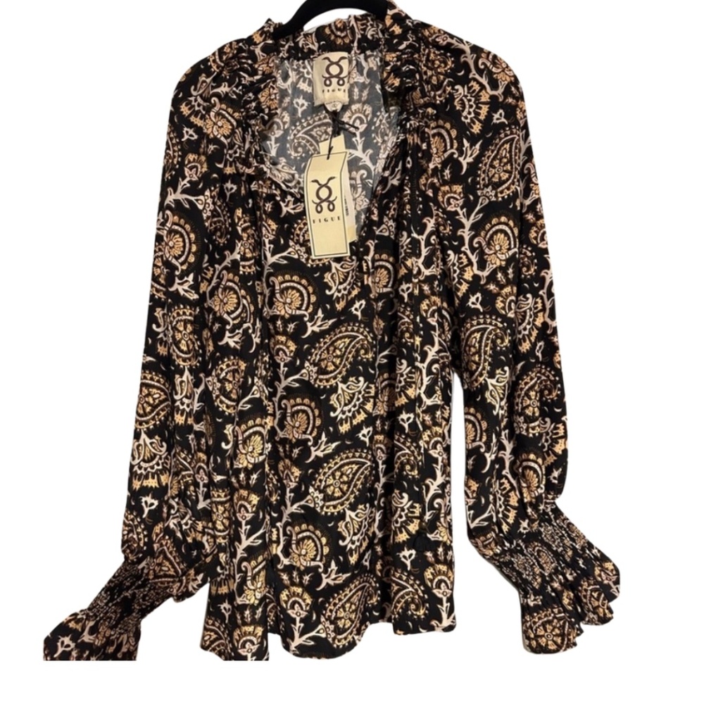 NWT FIGUE women’s Lilanna paisley top XL BOHO 100% SILK